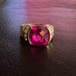 Barbie Pink Faux Gemstone Ring with 18k Over Silver and CZs